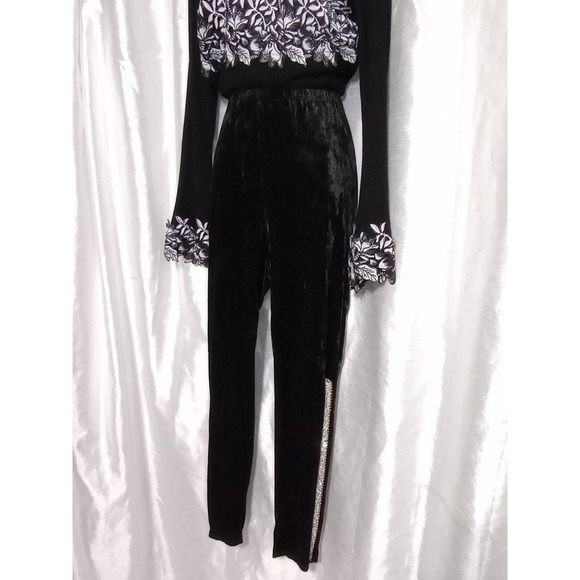 RHINESTONES VENUS Velvet Leggings Black Velour diamond pants - Picture 3 of 7